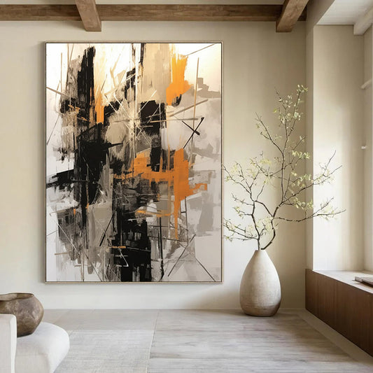 “Black - Orange Abstract Chaos” - Abstract Expressionist Painting On Canvas DTP116