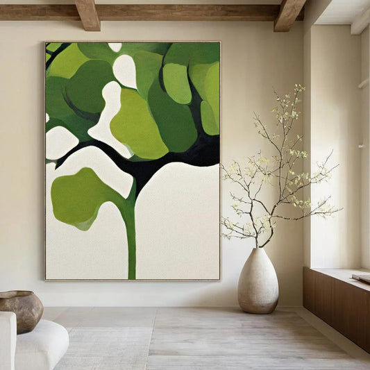 Green & White Botanical Shapes - Minimalist Plant - Inspired Painting On Canvas CT2254