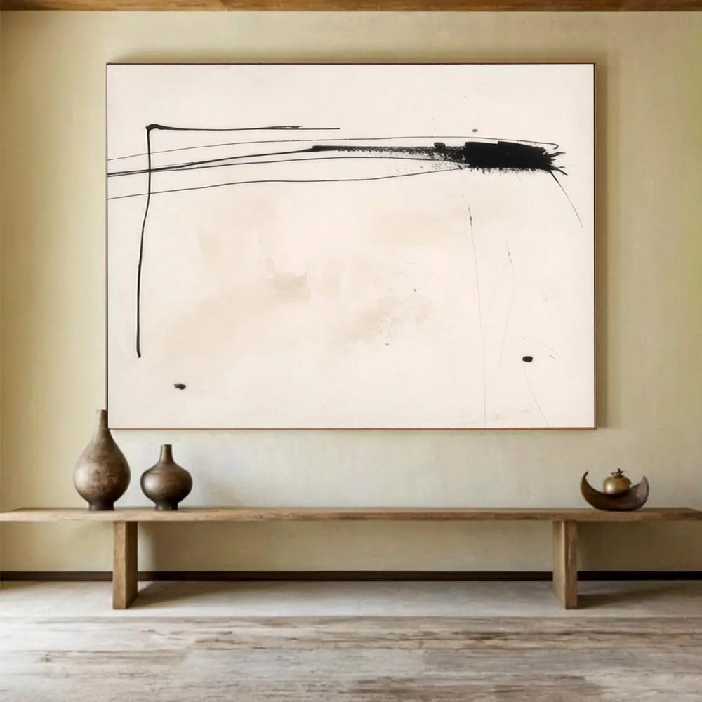 “Black - White Minimalist Lines” Abstract Painting On Canvas DLZ057