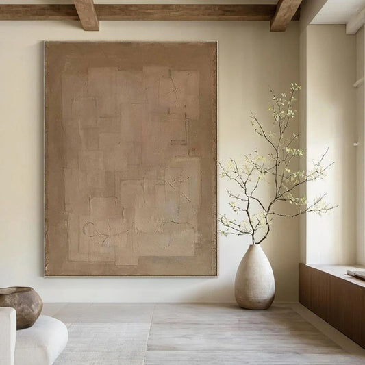 “Beige Minimalist Geometry ‘Subtle Structure’” - Textured Abstract Painting On Canvas DTP334