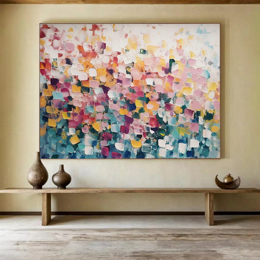 Pastel Square Mosaic - Colorful, Soft - Toned Abstract Painting On Canvas DKH882