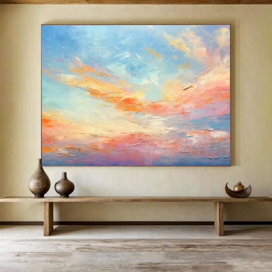 Soft Blue Sky and Colorful Clouds “Blush Sky Dreams” Painting On Canvas DKH116