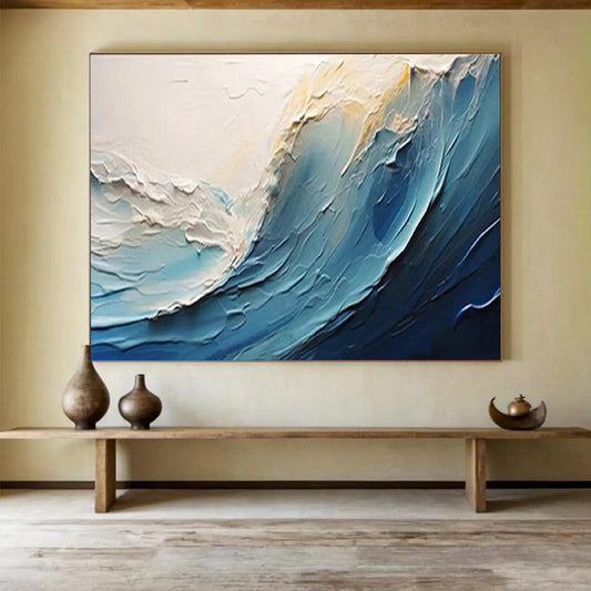 “Textured Blue Ocean Wave” Impasto Seaside Painting On Canvas DKH527