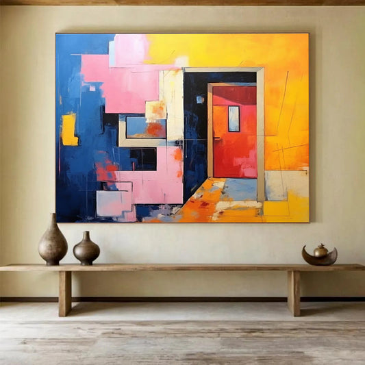 Abstract Architectural Interior - Abstract Interior Painting On Canvas DKH642