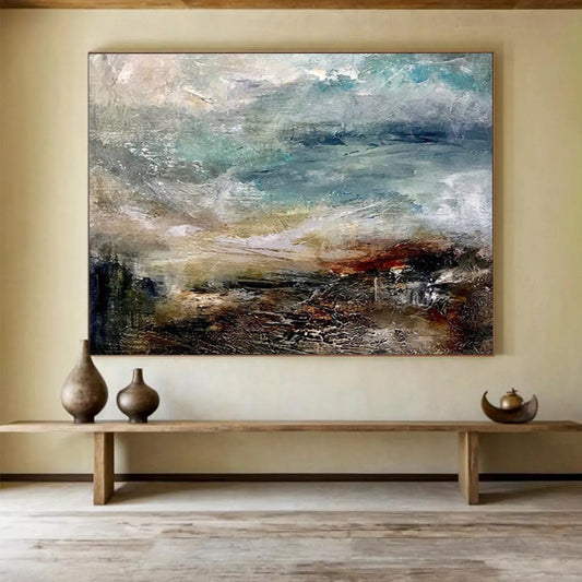 “Blue, Brown, Textured ‘Stormy Coast’” - Abstract Seascape Painting On Canvas DLZ015