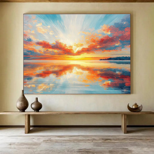 Vibrant Sunset Over Water - Impressionistic Landscape Painting On Canvas DKH622