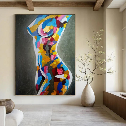 “Fragmented Feminine Hues” - Colorful Abstract Female Torso Painting On Canvas CT2189