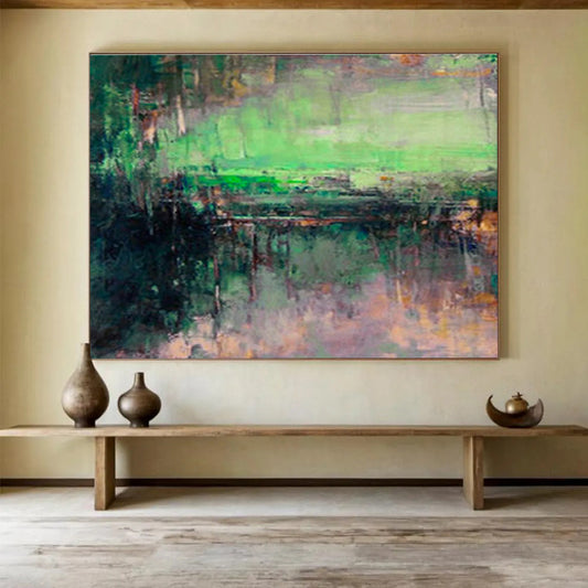 “Green - Toned Abstract Landscape” Abstract Impressionist Painting On Canvas DKH395