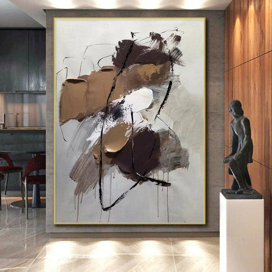 Brown, Gray & White Dynamic Forms, “Subtle Energy” - Impasto Abstract Painting CT0775