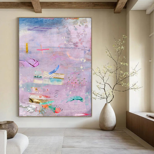 Purple, Mixed Media Collage - "Dreamy Patchwork" - Mixed - media Abstract Art CT1855