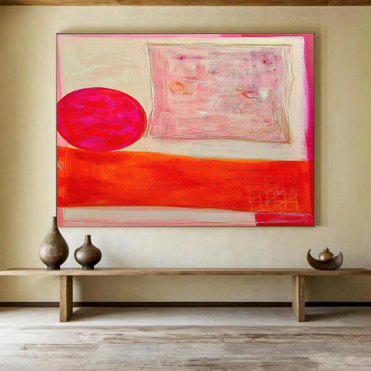 Pink and Orange Geometric Abstract “Vibrant Geometric Harmony” Painting On Canvas DKH073