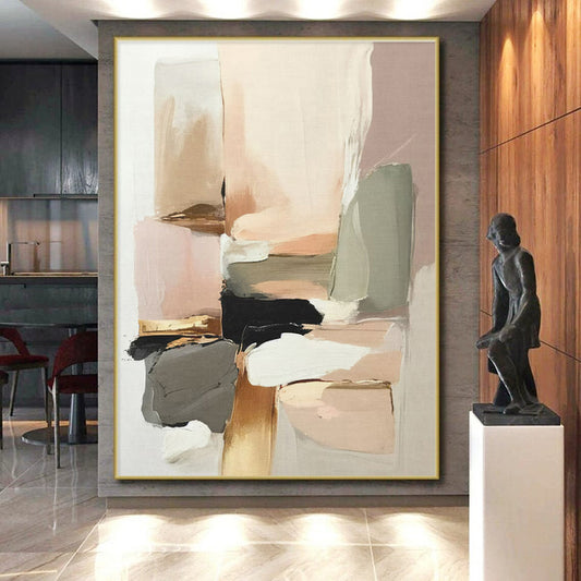 Soft Earth - Toned Blocks, “Warm Hues Serenity” - Abstract Geometric Acrylic Painting(Repeat, unique angle: ) CT0738