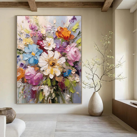 “Impasto Flower Bouquet” - Colorful Thick - Textured Flower Bouquet Painting On Canvas DKH1593