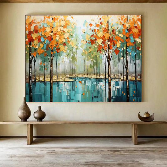 “Autumn Forest Reflection” Impressionist Landscape Painting On Canvas DLZ163