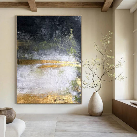 “Black, Gold, Green Mystic Realm” – Dark - Toned Abstract Art CT1008