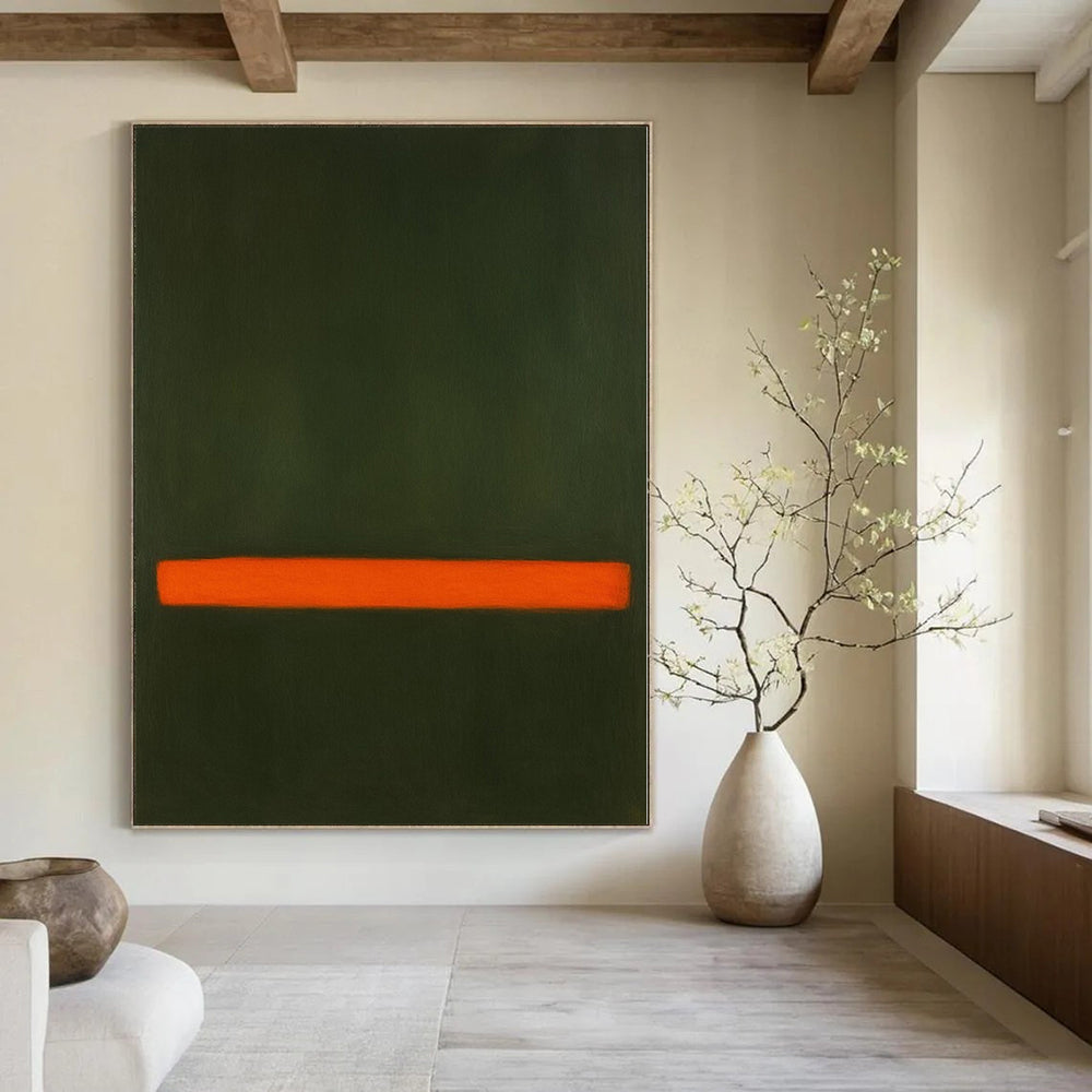“Green - Orange Line” – Minimalist Color Field Painting CT1191