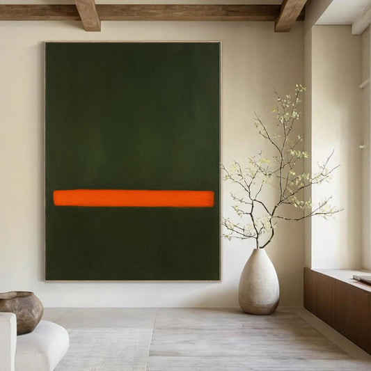 “Green - Orange Line” – Minimalist Color Field Painting CT1191