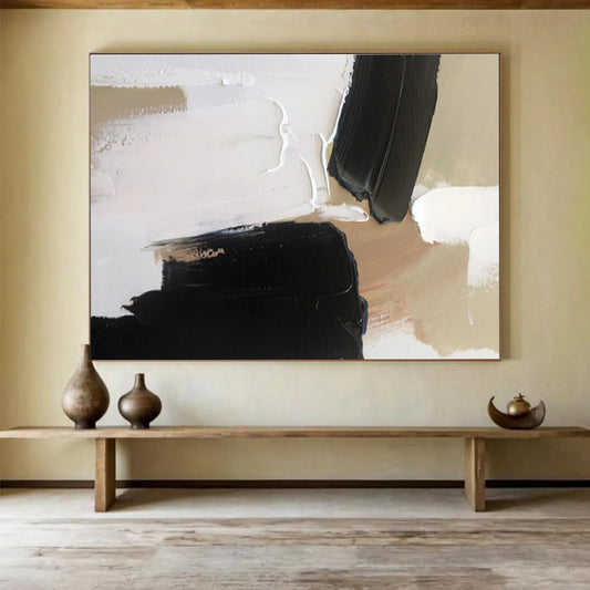 Bold Black and Beige Abstract Painting On Canvas DKH316