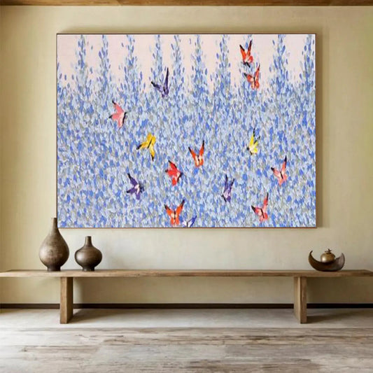 Butterflies In Blue Field Painting On Canvas DKH659