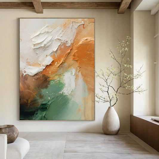 Textured Orange, Green, White & Brown Palette - Abstract Painting On Canvas CT2308