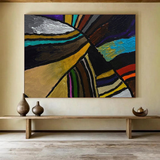 “Colorful Geometric Fusion - Bold Stripes in Various Hues” Painting On Canvas DKH013