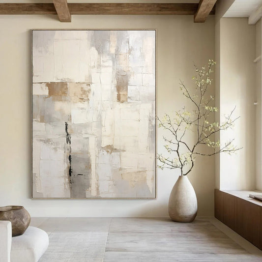 Neutral Grid Abstract - Abstract Geometric Painting On Canvas DKH1255