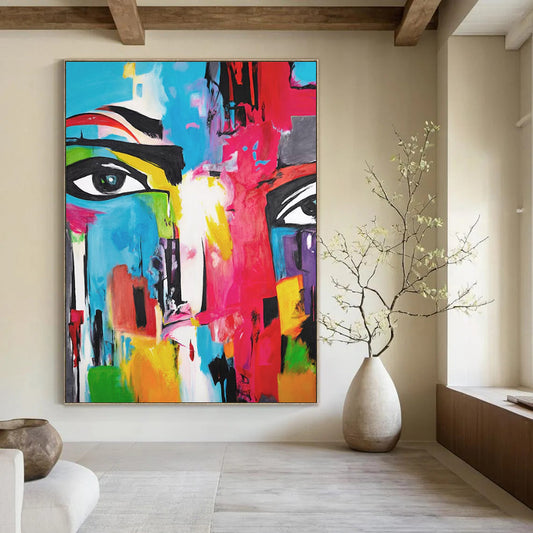 “Color - Blocked Face” - Multicolor Abstract Portrait Painting On Canvas CT2220