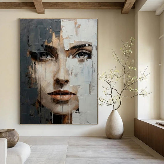 “Layered Visage Mystery” - Textured Abstract Face Painting On Canvas CT2190