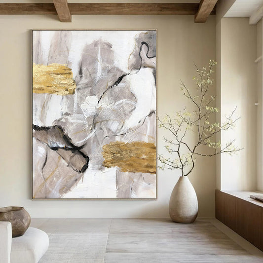 Neutral Abstract with Gold Accents - Minimalist Abstract Painting On Canvas DKH1301