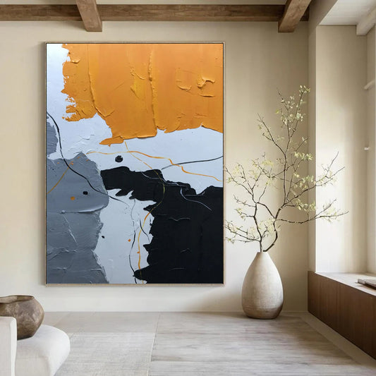 Orange, Gray, Black, and Line Abstract - Abstract Painting On Canvas DKH1334