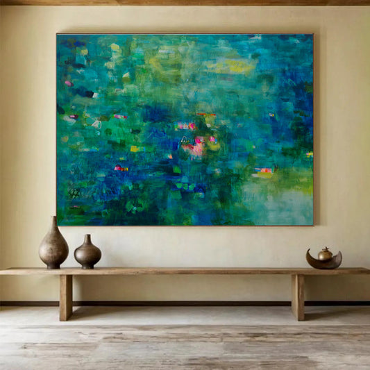 Teal Abstract Impression - Blended Greens and Blues Painting On Canvas DKH037