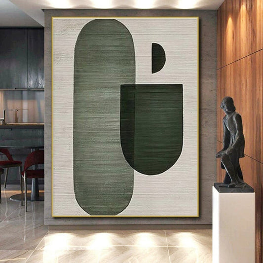 “Green Geometric Arrangement”,Minimalist Abstract Style CT0675