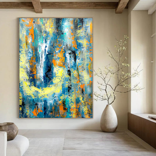 Blue, Yellow, and Orange Energy - Abstract Action Painting CT1232