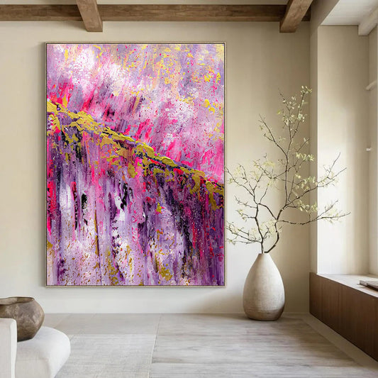 Pink - Purple Gold Cascade - Abstract Expressionist Oil Painting CT1237