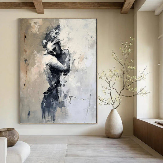 Monochrome Tones, Contorted Figure - "Inner Struggle" - Abstract Figurative Painting CT1832