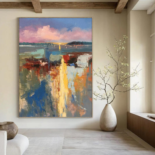 “Sunset Harbor Impasto” - Colorful Impressionistic Harbor Scene Painting On Canvas DKH1578