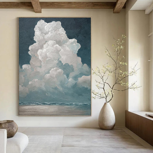 Fluffy Clouds Over the Sea - Seascape Painting On Canvas DKH1459