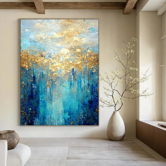 “Blue - Gold Ethereal Forest” – Textured Abstract Landscape CT1015