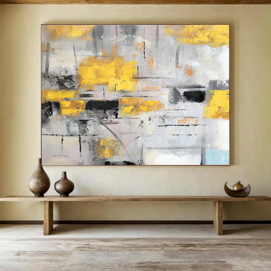 Gray and Gold Abstract Expressionist Painting On Canvas DKH285