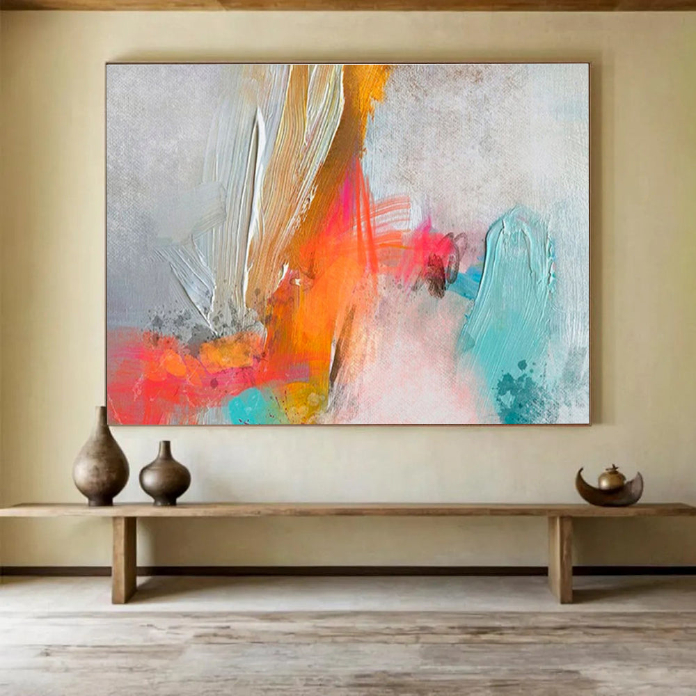 Textured Color Burst Gray Orange Pink Blue Textured Painting On Canvas DKH207
