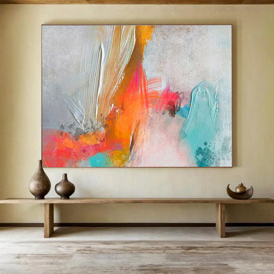 Textured Color Burst Gray Orange Pink Blue Textured Painting On Canvas DKH207
