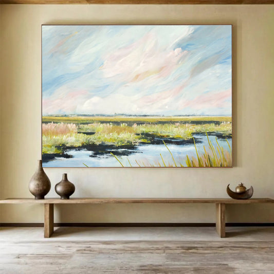 Serene Marshland Under Soft Sky Painting On Canvas DKH664
