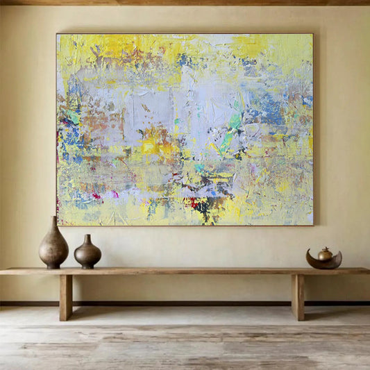 Bright Textured Abstract in Yellow and Pastels Painting On Canvas DKH194