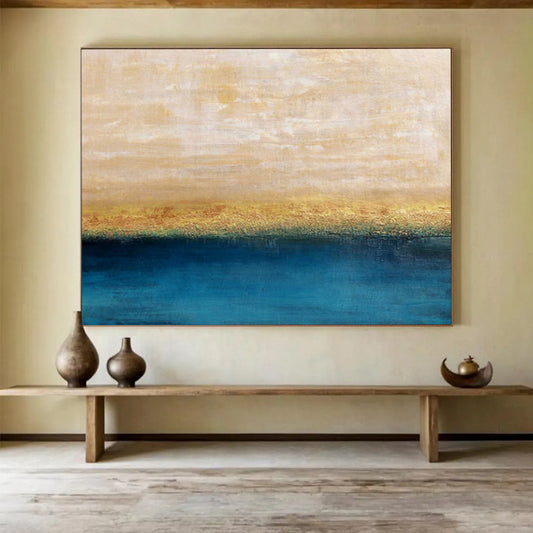 “Serene Horizon - Beiges, Golds, and Deep Blues” Painting On Canvas DKH017