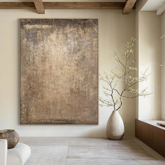 “Textured Brown Canvas” - Brown & Beige Textured Abstract Painting On Canvas DKH1208