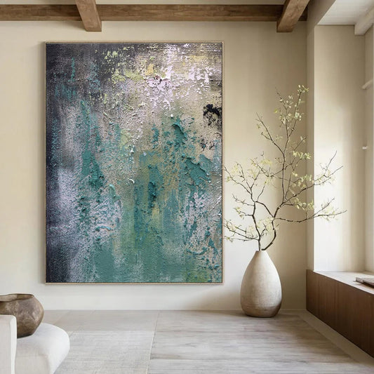 Green, Blue & Grey Textured Layers - "Weathered Walls" - Abstract Textured Painting CT1472