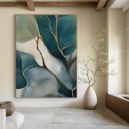 Teal & Green Foliage Abstract - Nature - Inspired Painting On Canvas CT2253