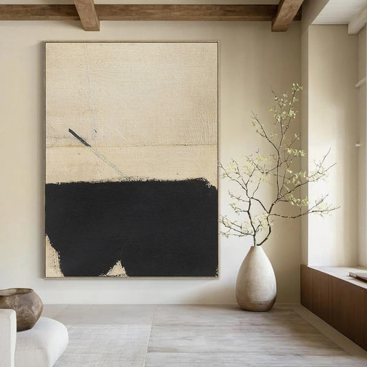 Dynamic Black and Beige Abstract - Abstract Painting On Canvas DKH1422