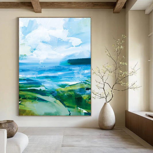 “Vibrant Blue - Green Abstract Landscape” - Abstract Expressionist Painting On Canvas DTP183