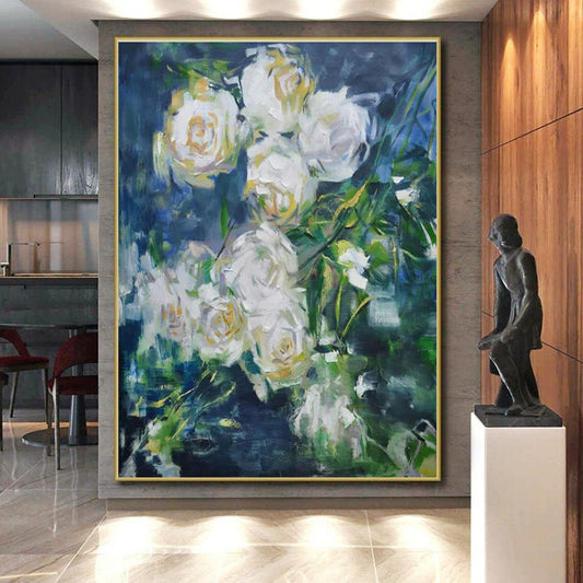 “White Rose Impasto” ,Impasto Floral Painting CT0892